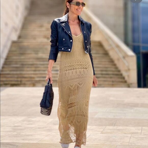 ZARA METALLIC THREAD OPENWORK DRESS - Picture 2 of 10